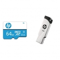 Hp 64Gb Class 10 Microsd Memory Card (Hp-Msdcwau1-64Gb) & V236W 16Gb Usb 2.0 Pen Drive, Multi