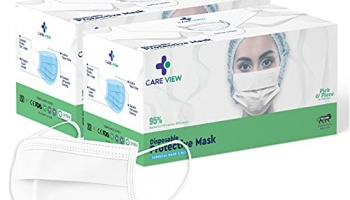 Care View Cv2992, Sitra Approved, 3 Ply Colored Disposable Surgical Mask With Built In Metal Nose Pin And 1 Melt Blown Layer (Pack Of 100, White)