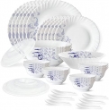 Larah By Borosil Blue Eve Silk Series Opalware Dinner Set, 35 Pieces, White