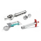 Ritu Stainless Steel Lemon Squeezer With Bottle Opener,Tea Strainer And Gas Lighter Combo Pack For Kitchen Tools, Multicolor, Medium (J-415)