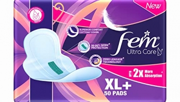 Fem Ultra Care Sanitary Pads For Women – Xl+(Pack Of 50) With Wings| 2X Higher Absorption Technology | Zero Leakage Up To 12 Hours | Dermatologically Tested |99.99% Germ Protection