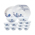 Larah By Borosil Blue Cascade Opalware Dinner Set, 33-Pieces, White