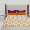 Trident Feather Tales Bed Sheet Set With 2 Pillow Covers, 144 Thread Count, Queen Size, 100% Cotton – Majestic Mandala Yellow
