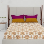 Trident Feather Tales Bed Sheet Set With 2 Pillow Covers, 144 Thread Count, Queen Size, 100% Cotton – Majestic Mandala Yellow