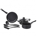 Amazonbasics 6 Piece Non-Stick Aluminium Cookware Set, Saucepan, Fry Pan (Without Induction Base), Black