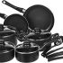 Amazonbasics 6 Piece Non-Stick Aluminium Cookware Set, Saucepan, Fry Pan (Without Induction Base), Black