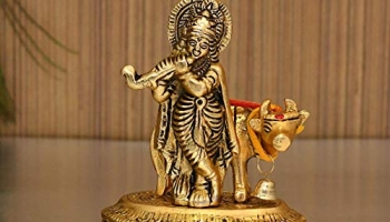 Collectible India Lord Cow Krishna Idol Statue Murti Krishan With Kamdhenu Hindu God Religious Showpiece (Set Of 1)