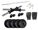 Facto Power Home Gym 32 Kg P.V.C Weight Plates (3 Kg X 4 = 12 Kg + 5 Kg X 4 = 20 Kg) With Dumbbell Rods, Curl Rod And Gym Gloves (Multicolour)