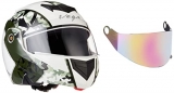 Vega Crux Dx Camouflage White Battle Green Helmet With Clear Visor And Extra Rainbow Visor-L