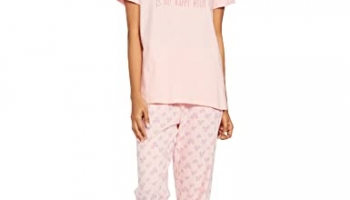 Sugr Women’S By Unlimited Anti Microbial Finish & Machine Wash Pink Graphic Printed Top All-Over-Print Capri Set Regular Night Shirt (Suinwns20036P05 S)