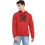 Deniklo Men’S Polyester Fleece Printed Sweatshirt With Hoodie Fiery Red