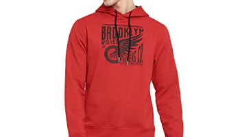Deniklo Men’S Polyester Fleece Printed Sweatshirt With Hoodie Fiery Red