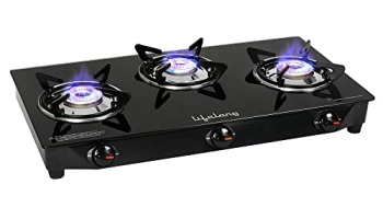 Lifelong Llgs18 Glass Top 3 Burner Gas Stove, Manual Ignition, Lpg Compatible, Black (Isi Certified, Door Step Service, 1 Year Warranty)