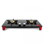 Pigeon Infinity Gas Cooktop With Glass Top And Stainless Steel Body 2 Burner Gas Stove, Manual Ignition, Black