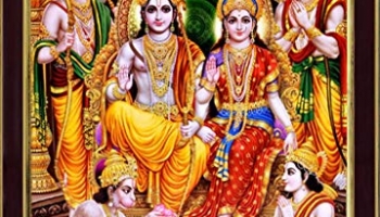 Saf Ram Darbar Sparkle Coated Framed Home Decorative Gift Item Painting (13.25 Inch X 9.25 Inch) Safr3276 (Religious)