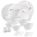 Cello Lush Fiesta Dazzle Series Opalware Dinner Set, 35-Pieces, Service For 6, White