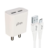 Ptron Volta Evo 12W Dual Usb Smart Charger With 2.4A Type-C Usb 1-Meter Cable, Made In India, Bis Certified Fast Charging Power Adaptor – (White)