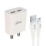 Ptron Volta Evo 12W Dual Usb Smart Charger With 2.4A Type-C Usb 1-Meter Cable, Made In India, Bis Certified Fast Charging Power Adaptor – (White)