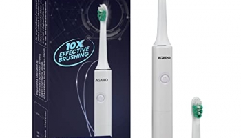 Agaro Cosmic Dlx Sonic Aaa Battery Electric Toothbrush For Adults, Power Toothbrush, Soft Nylon Bristles, Aaa Battery, White