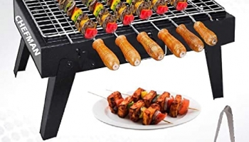 Chefman Premium Barbeque Grill With 6 Skewers Coal-Base Gardening Barbeque (Red)