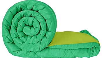 Story@Home Microfiber Ultra Soft Reversible Comforter – Double, Parrot Green And Sea Green