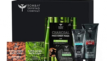 Bombay Shaving Co Bath & Skin Glow Kit | Rakhi Gift For Brother | Charcoal Face Wash, Peel Off Mask, Face Pack, Sheet Mask, Exfoliating Bath Soap | Gift Set For Men | Pack Of 6