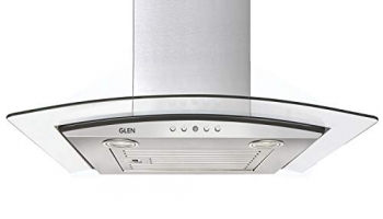 Glen 60Cm, 1000 M3/Hr Curved Glass Wall Mounted Kitchen Chimney Push Buttons Baffle Filter (6071 Ex, Silver)