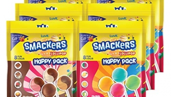 Luvit. Smackers Fruit And Chocolate Flavoured Lollipops Pack Combo , 576G – Pack Of 6