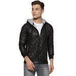 Campus Sutra Men’S Black Solid Vegan Leather Regular Fit Cotton Jacket For Winter Wear | Standing Collar | Full Sleeve | Zipper Casual Jacket For Man | Western Stylish Jacket For Men