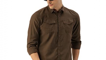 Diverse Men’S Slim Fit Casual Shirt (Dcmcf99Sc22L40-4448P_Dark Brown M)