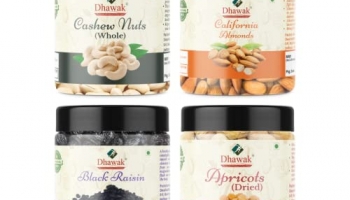 Dhawak Dry Fruits Combo Pack – (250G * 4) Total 1Kg (California Almonds 250G, Cashews 250G,Black Raisins 250G, Dried Apricot 250G, ) – All Premium