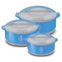 Milton Divine Jr Inner Stainless Steel Casserole (Set Of 3, 430 Ml, 830 Ml, 1400 Ml, Blue)