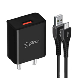 Ptron Volta 12W Fast Charging Usb Wall Charger With 1M Micro Usb Cable, Made In India, Bis Certified Single Port Usb Wall Charger Adapter (Black)