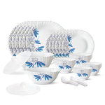 Larah By Borosil Twilight Silk Series Opalware Dinner Set, 35 Pieces, White