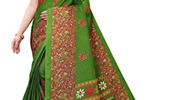 Tarshika Women’S Jute Printed Saree With Blouse Piece(Aadya Green_Free Size)