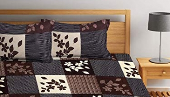 Achzch 144 Tc Microfiber Box Printed Double Bedsheet With 2 Pillow Covers (Brown, 228 Cm X 226 Cm, Polycotton)