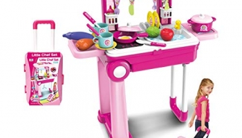 Popsugar Kitchen Set Trolly With Light And Music Toy For Kids, Pink