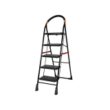 Happer Premium Foldable Step Ladder, Clamber, 5 Steps (Black & Orange)