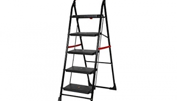 Happer Premium Foldable Step Ladder, Clamber, 5 Steps (Black & Orange)